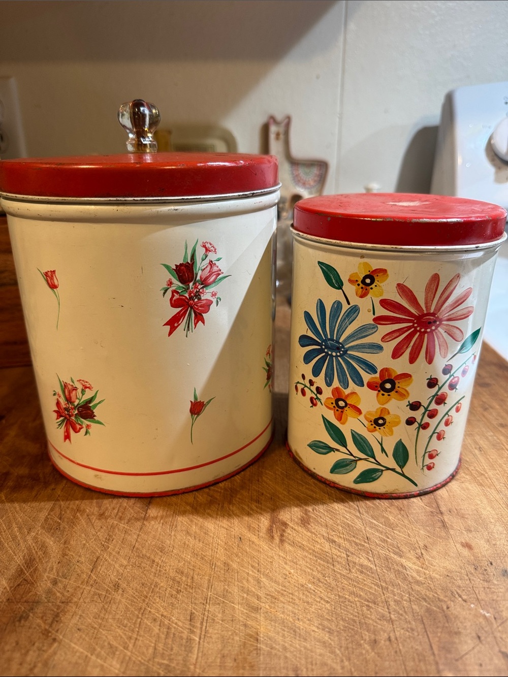 Vintage Floral Red & Cream Canister Set - Home Accents